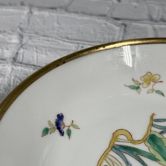 Vintage White Pink Butterfly Porcelain Brass Style Metal Trinket Bowl Hong Kong - Picture 13 of 14